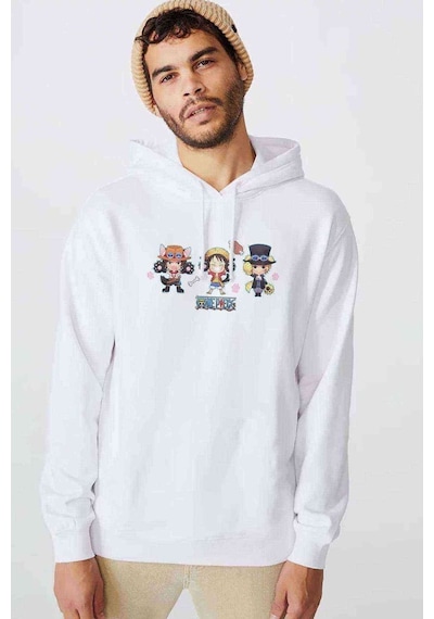 Anime One Piece Smile Baskılı Beyaz Erkek Örme Sweatshirt (531047040)
