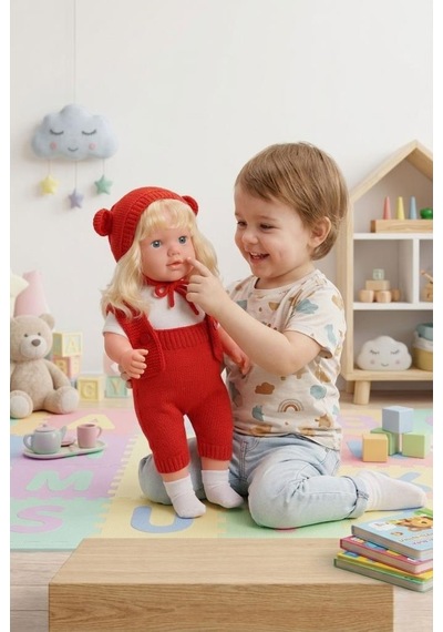 Konuşan Bebeğim 60 Cm Türkçe Konuşan Örgü Tulum Ve Şapkalı Kafası Bacakları Kolları Et Oyuncak Bebek 61907317