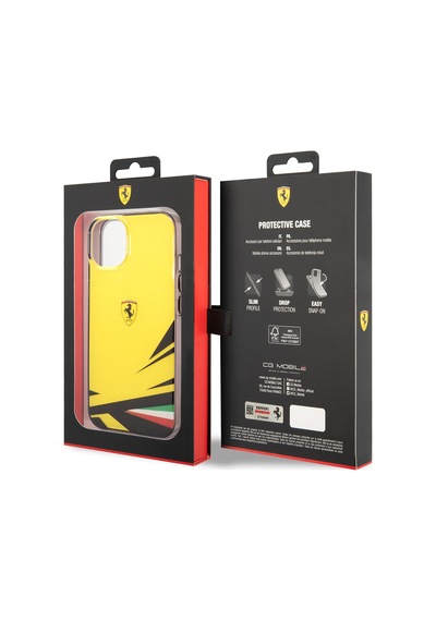 Apple Uyumlu iPhone 14 Kılıf Ferrari Lisanslı Baskı Logolu İtalyan Bayrak Baskılı Dizayn Kapak Sarı