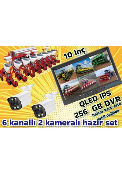 2 Adet Ahd 2 Mp Beyaz Warm Ledli Kamera 10'' Qled 6 Kanallı Monitör Seti 12 V 256 Gb