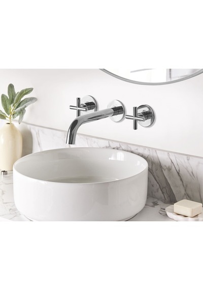 Kaıeteur Duvara Monte Lavabo Bataryası, Pirinç Gövde, Gümüş Kaplama, Çift Kollu