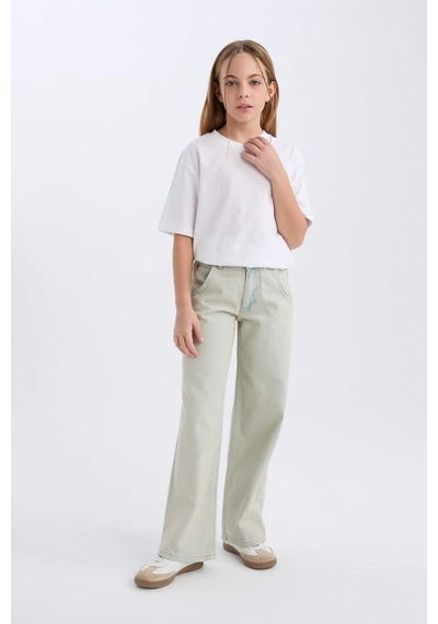 Defacto Wide Leg Geniş Paça Jean Pantolon Kız Çocuk D9128A825SP Mavi