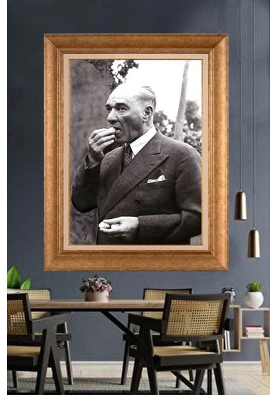 Altın Varaklı Çerçeveli Paspartulu Atatürk Tablo Hk2693