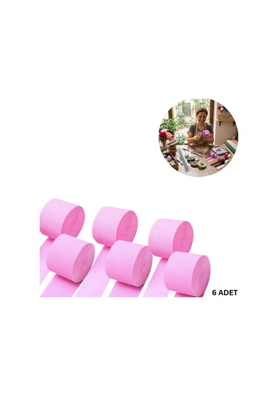 Açık Pembe Krapon Kağıdı Rulosu, Çiçek Yapım, Parti, El İşi Süsleme Kağıdı, 6 Adet, 4.5 Cm X 22metre