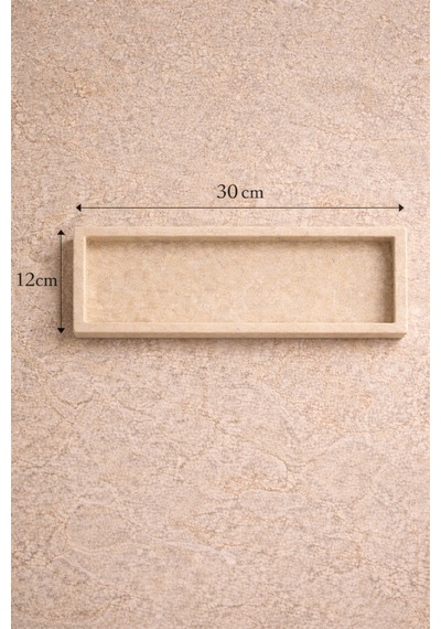 Traverten Dekoratif Tepsi 30x12 Cm Bej Mermer Banyo Kahve Köşesi Mum Tütsü Standı