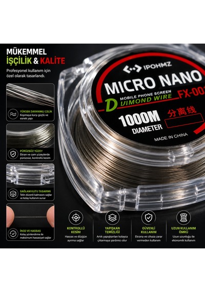 Micro Nano 0.05mm 1000m Lcd-ekran Ayırma Teli - Profesyonel Çelik Kesme Teli