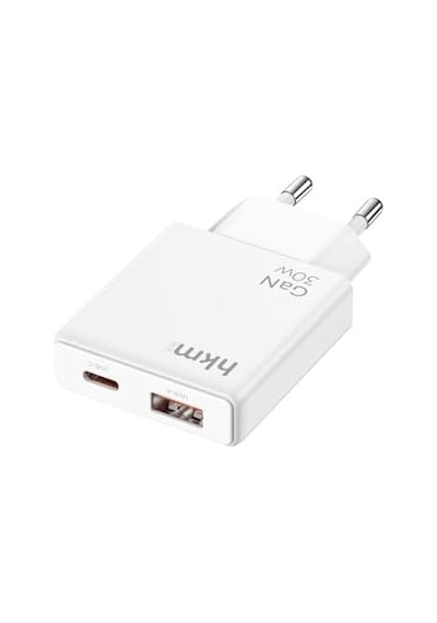 Extra Slım Gan 30w Usb-a Ve Type-c Çift Portlu Hızlı Şarj Aleti, Ultra İnce Güç Adaptörü, Beyaz