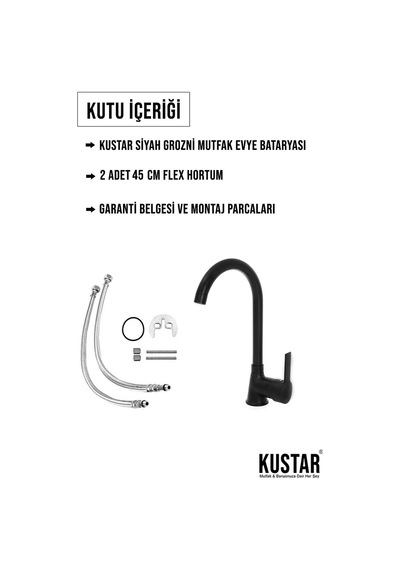 Kustar Grozni Delta Borulu Aç Kapa Mutfak Eviye Bataryası Siyah