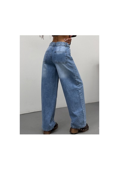 Kene Jeans Buz Kar Yan Parçalı Diz İşlemli Baggy Jeans Buz Kar