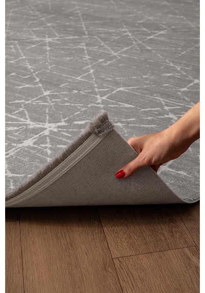 Clay Ct007a Gri Halı Modern Geometrik Desenli Triko Akrilik Pamuk Tabanlı Kaymaz Salon Halısı