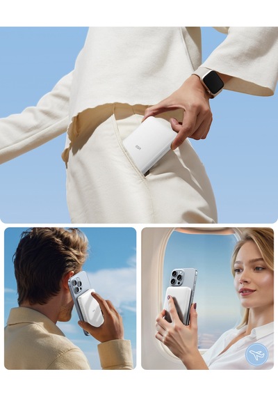 Halolock Qi2 10.000 Mah Magsafe Digital Powerbank Beyaz Siyah