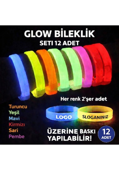 Mey İthalat Glow Kalın Bileklik 12 Li Set Baskıya Uygun Renkli Model Diğer