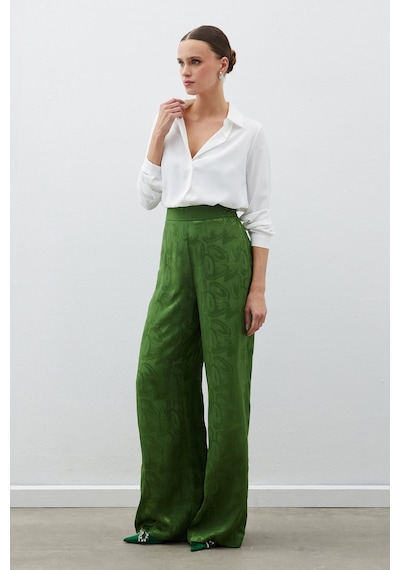 Sateen Jakarlı Salaş Pantolon - Yeşil