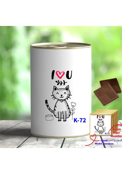 Kedi Tasarımlı Hediyelik Çikolata Konservesi K Serisi 100 Model