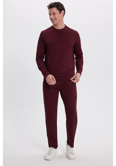 Tudors Erkek Slim Fit Dar Kesim Beli Bağcıklı 3 Cepli Geniş Paça Bordo Eşofman Altı-41908 Bordo