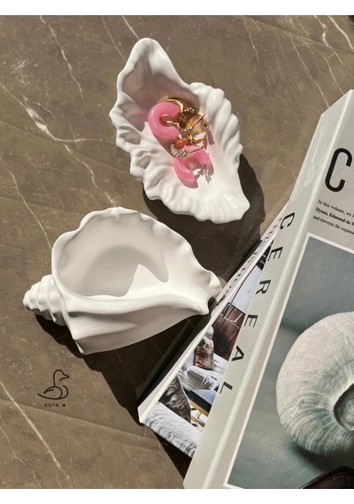 Deniz Kabuğu Şeklinde Dekoratif Obje/mumluk 2 Li 15-10 Cm
