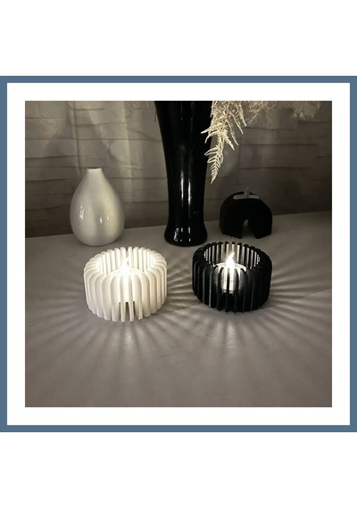 Buradabulabilirsin 3d Baskı Modern Çizgili Mumluk - Tealight Mumluk 1 Adet -beyaz Bbz