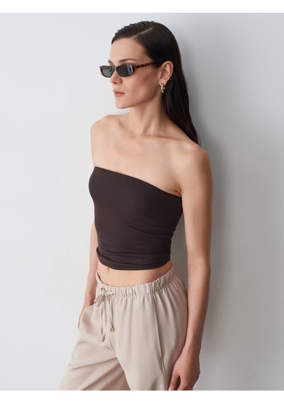Dilvin 21218 Straplez Top-koyu Kahve