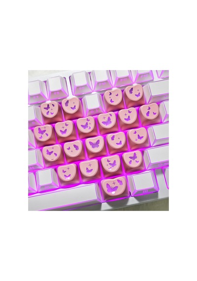 Leaven Kelebek Kalp Keycap Tuş Takımı Pbt - Rgb Uyumlu Işık Geçirgen - Pembe