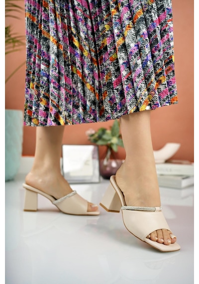 Nesilshoes Nesil Shoes Senyo 076 Ten Yazlık Topuklu Kadın Terlik