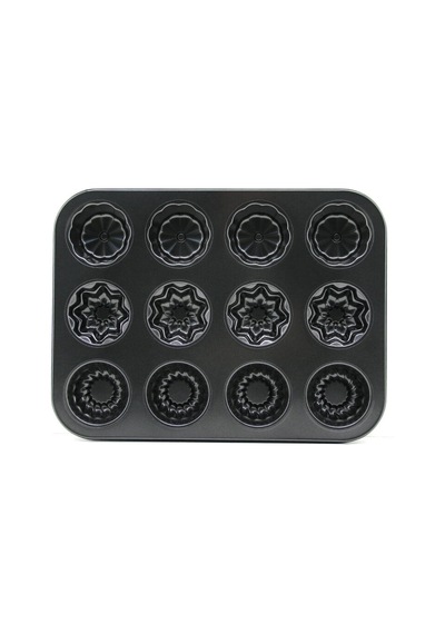 12 Gözlü Metal - Siyah Şekilli Muffin - Kek Kalıp Bx40 26 Cm