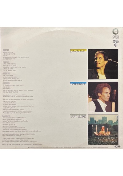 Simon And Garfunkel The Concert In Central Park Double Lp Plak