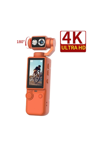 4k 1080p Yükek Çözünürlüklü 180 Açılı 2000mah Bataryalı Aksiyon Kamera Turuncu Renk