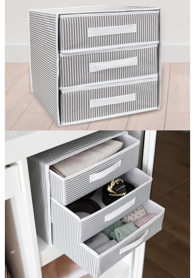 Katlanabilir Üç Çekmeceli Dolap Çamaşır Organizeri Takı Kutusu Gardrob Kumaş Düzenleyici 32x32x32cm Çok Renkli