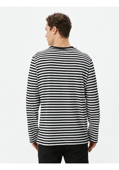 Koton Bisiklet Yaka Sweatshirt Çiçek Nakışlı Pamuklu Siyah Çizgili 4wpm70001hk Siyah