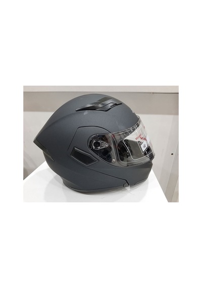 Mat Siyah Jk 902 Çene Pedli Güneş Vizörlü Çeneden Açılır Kask Gri