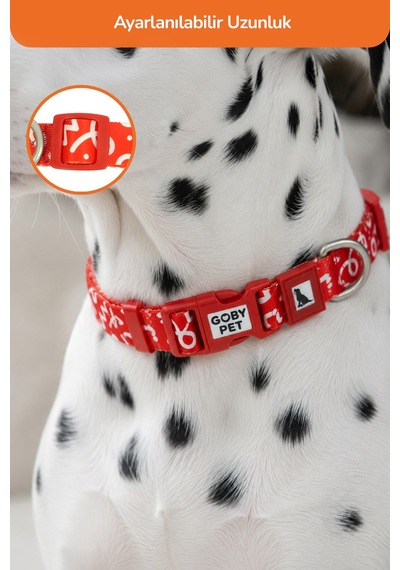 Köpekler İçin Dayanıklı Ve Güvenli, Desenli Boyun Tasması 25mm Kırmızı