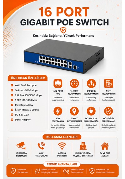 16 Port Gigabit Poe Switch 10/100/1000