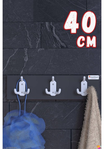 Enna 9 Kancalı Banyo Askısı 3'lü Set 36,4x9,6 Cm - Şık Tasarım, Çok Amaçlı Düzenleyici Ve Yer Tasarrufu Gri