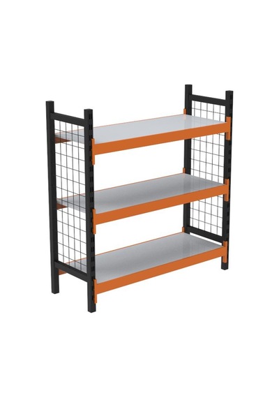 3 Katlı Dekoratif Midi Rack - Ekonomik Depo,arşiv, Kiler Rafı Siyah-turuncu-46x150 Cm-100 Cm Çok Renkli