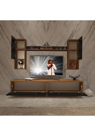Decoraktiv Eko 5da Mdf Std Krom Ayaklı Tv Ünitesi Tv Sehpası Ceviz - Siyah