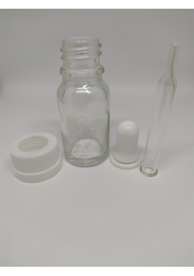 10Ml Cam Şeffaf Şişe İnce Cam Damlalık Beyaz Çocuk Kapak(10 Adet)
