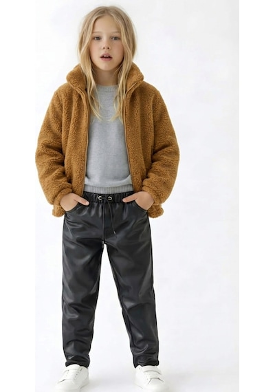 Esila Kids Kız Çocuk Peluş Ceket Fermuarlı Uzun Kollu 4-10 Yaş Bej