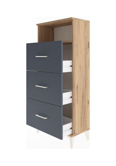 Arges Dolap Tek Raflı 3 Çekmeceli 60x30x134 Çam-antrasit Çam
