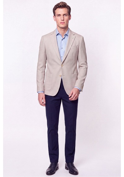 Comfort Fit Torba Cep Esnek Pamuklu Bej Blazer Ceket C 740