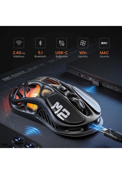Mercury M2 Oyun Faresi - 26.000 Dpı Optik Sensörlü Mmo Bilgisayar Oyun Faresi - 78g Hafif İçi Boş Tasarım - 5 Programlanabilir Düğme - 5 Rgb Modu - Gizli Siyah