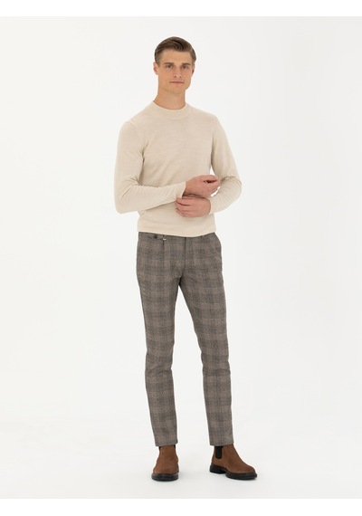 Cacharel Bej Slim Fit Çeyrek Balıkçı Yaka Triko Kazak