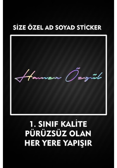 Size Özel Ad Soyad İmza 20x3 Cm / İmza Etiket / Araç Sticker / Motor Sticker 1 Adet Çok Renkli
