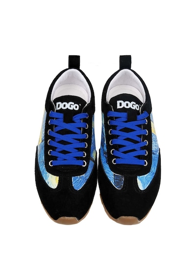 Kadın Vegan Deri Mavi Sneakers - Vincent Van Gogh The Starry Night Tasarım Çok Renkli