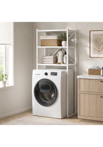 Braga Metal 3 Çamaşır Makinesi Üstü Düzenleyici Raf Beyaz Banyo Düzenleyici Dolap Beyaz - Beyaz
