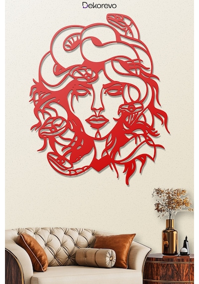 Medusa Metal Duvar Tablosu - Kırmızı - 60 X 75 Cm