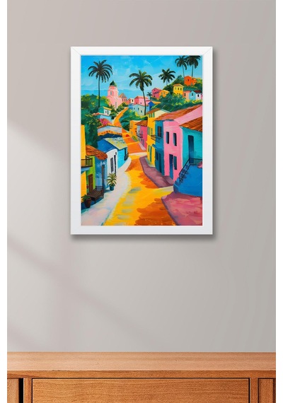 Tropikal Kasaba Manzarası Çerçeveli Tablo - Pop Art Poster Tablo