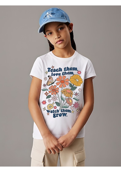 Uyguntarz Çocuk Teach Them Acbaskılı Pamuklu Tshirt Beyaz
