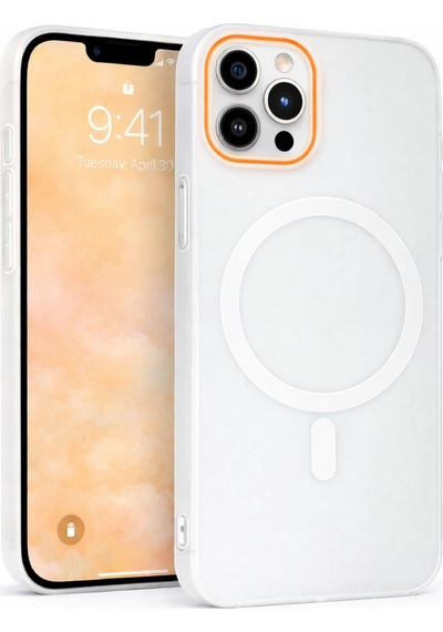 Apple Uyumlu iPhone 12-12 Pro Magsafe Wireless Şarj Özellikli Mat Sert Arka Kapak Kılıf Beyaz