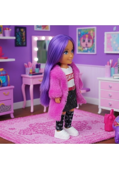 Ankiki Moda İkonu Bebek Figür 13 Cm - Mor Saçlı "great" Stil Etekli Kombin