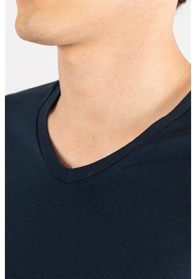 Tudors Slim Fit Dar Kesim V Yaka Düz Basıc Kısa Kol T-Shirt-16656 Lacivert